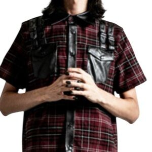 Killstar Daze Button burgundy and black blood Tartan pattern button up shirt